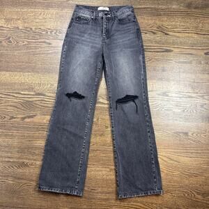 KanCan Jeans Womens 26 Gray High Rise Straight Distressed Button Fly Denim